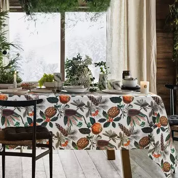 Хлопковая скатерть с узором - сосновая шишка Lisola