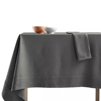 Хлопковая скатерть StoneWashed без глажки с льняной каймой - Loire Lisola Stone, гризайль
