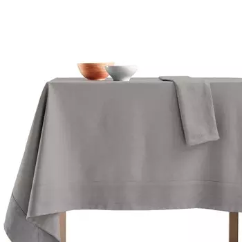 Хлопковая скатерть StoneWashed без глажки с льняной каймой - Loire Lisola Stone, багио