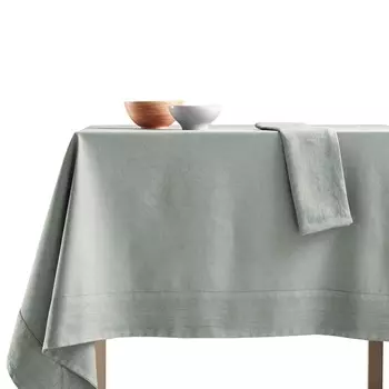 Хлопковая скатерть StoneWashed без глажки с льняной каймой - Loire Lisola Stone, пепел