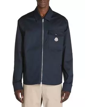 Хлопковая стрейчевая рубашка-куртка на молнии Garbardine Moncler, синий
