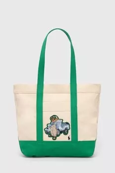 Хлопковая сумка Polo Ralph Lauren, бежевый