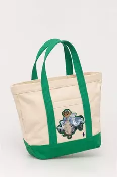 Хлопковая сумка Polo Ralph Lauren, бежевый