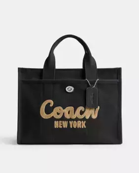 Хлопковая сумка-тоут с застежкой-молнией Coach, черный