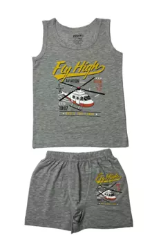 Хлопковая светло-серая майка с рисунком и принтом для мальчиков, комплект с верхом и низом 83027 TOLIN