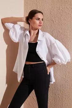 Хлопковая тканая рубашка оверсайз с объемными рукавами 6234783 Lela, белый