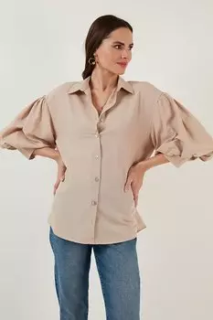 Хлопковая тканая рубашка оверсайз с объемными рукавами 6234783 Lela, серый