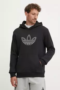 Хлопковая толстовка adidas Originals Outline Hoodie, черный