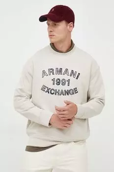 Хлопковая толстовка Armani Exchange, бежевый