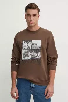 Хлопковая толстовка AWEST CREW Pepe Jeans, коричневый