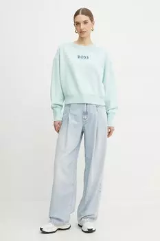 Хлопковая толстовка Boss Orange, бирюзовый