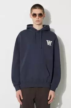 Хлопковая толстовка Cass AA Moss Embroidery Hoodie Wood Wood, темно-синий