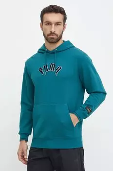Хлопковая толстовка Classics Play Paris Hoodie Puma, бирюзовый
