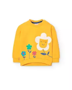 Хлопковая толстовка для девочки с принтом спереди Boboli, горчичный