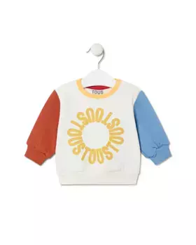 Хлопковая толстовка для малышей в стиле колор-блок с круглым логотипом Tous, мультиколор