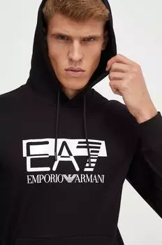 Хлопковая толстовка EA7 Emporio Armani, черный