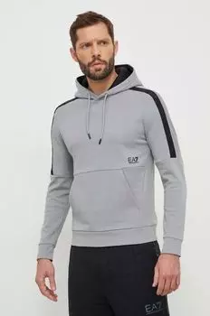 Хлопковая толстовка EA7 Emporio Armani, серый