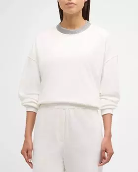 Хлопковая толстовка Felpa с круглым вырезом Monili Brunello Cucinelli, цвет C7220 Off White