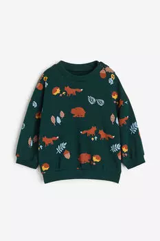 Хлопковая толстовка H&M, зеленый