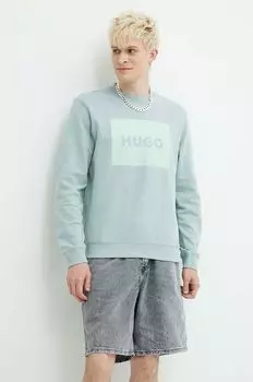Хлопковая толстовка Hugo, бирюзовый