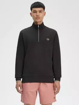 Хлопковая толстовка на молнии наполовину Fred Perry, цвет Anchr Gry/Oatml