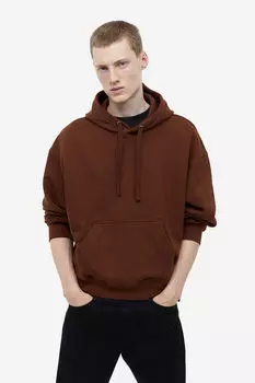 Хлопковая толстовка oversized fit H&M, коричневый