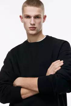 Хлопковая толстовка оверсайз-фита H&M, черный