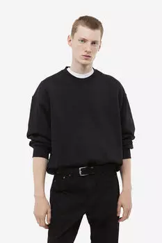 Хлопковая толстовка оверсайз-фита H&M, черный