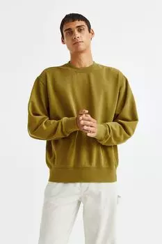 Хлопковая толстовка оверсайз H&amp;M, оливково-зеленый