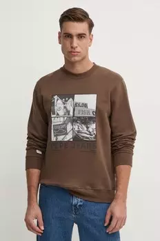Хлопковая толстовка Pepe Jeans AWEST CREW, коричневый