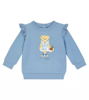 Хлопковая толстовка-поло с медвежонком baby polo Polo Ralph Lauren Kids, синий
