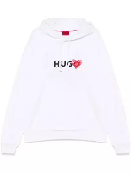 Хлопковая толстовка с капюшоном HUGO с принтом в виде сердца, белый