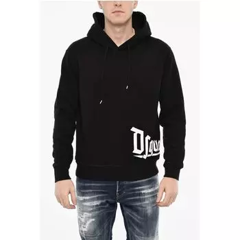 Хлопковая толстовка с капюшоном и готическим принтом логотипа Dsquared2, Black