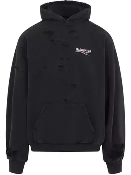 Хлопковая толстовка с капюшоном и логотипом Balenciaga, черный