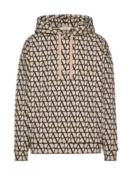 Хлопковая толстовка с капюшоном и принтом Toile Iconographe Valentino Garavani, черный