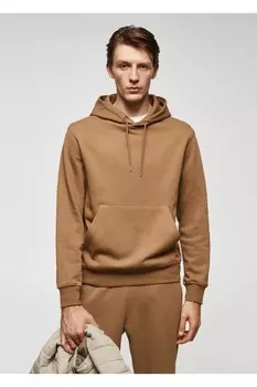 Хлопковая толстовка с капюшоном Mango, коричневый