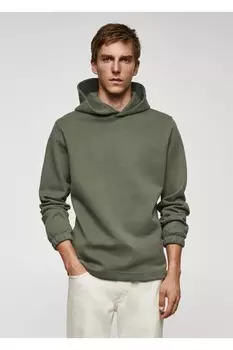 Хлопковая толстовка с капюшоном Mango, зеленый