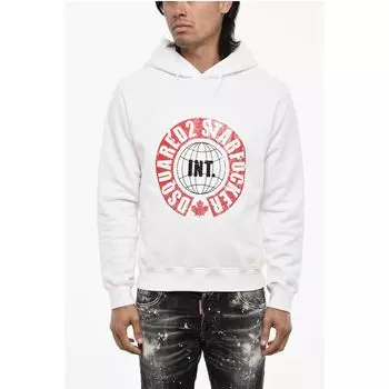 Хлопковая толстовка с капюшоном с контрастным принтом Dsquared2, White