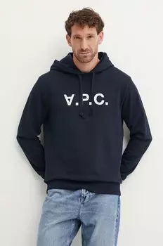 Хлопковая толстовка с капюшоном стандарт grand vpc GOTS A.P.C., темно-синий