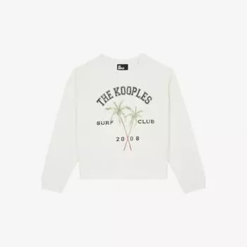 Хлопковая толстовка с короткими рукавами и графическим принтом The Kooples, экрю