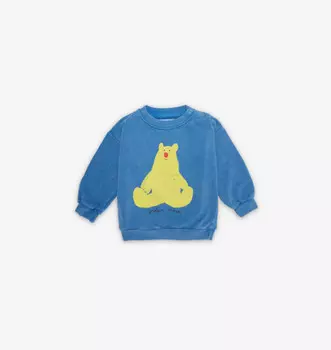 Хлопковая толстовка с круглым вырезом Bear для детей 2-9 лет Bobo Choses, голубой
