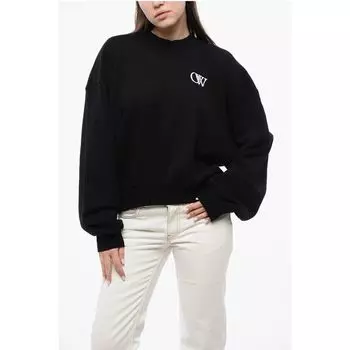 Хлопковая толстовка с круглым вырезом и контрастной вышивкой Off-White, Black
