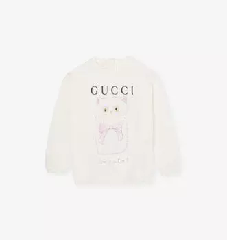 Хлопковая толстовка с круглым вырезом и принтом «Кошка» 12-36 месяцев Gucci, мультиколор