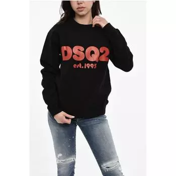 Хлопковая толстовка с круглым вырезом и принтом спереди Dsquared2, Black