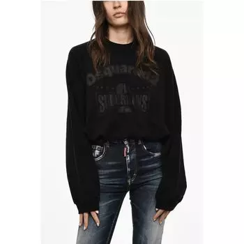 Хлопковая толстовка с круглым вырезом и шнурком Dsquared2, Black