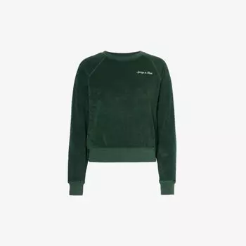 Хлопковая толстовка с круглым вырезом и вышитым логотипом Sporty & Rich, цвет forest