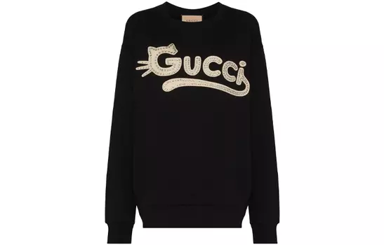 Хлопковая толстовка с логотипом, б/у, 2010-х годов GUCCI, черный