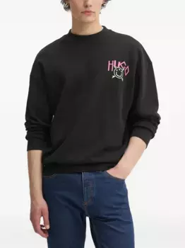 Хлопковая толстовка с логотипом Happy HUGO, черный