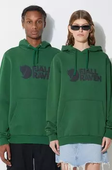 Хлопковая толстовка с логотипом Hoodie Fjallraven, зеленый