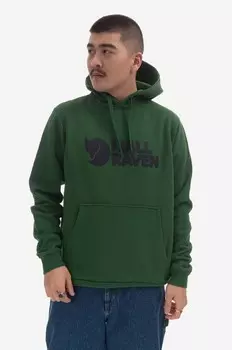Хлопковая толстовка с логотипом Hoodie Fjallraven, зеленый